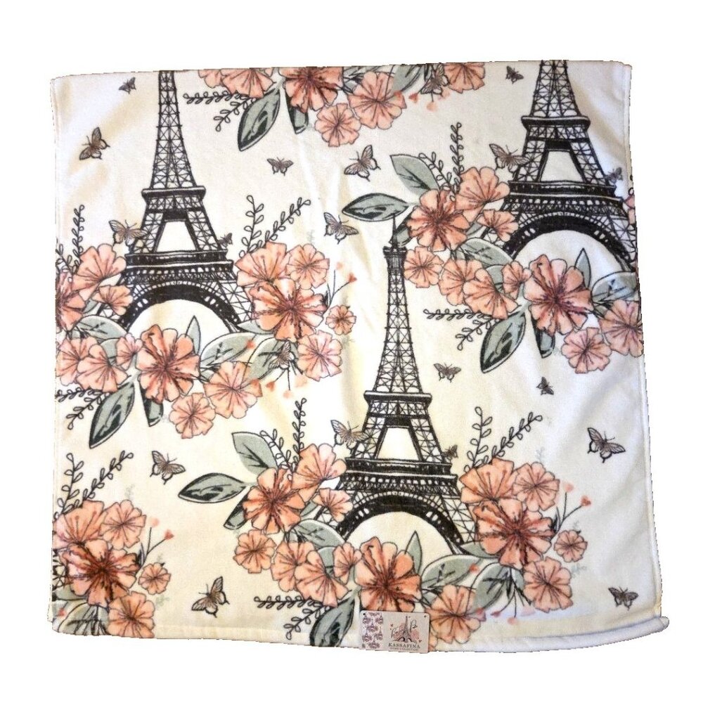 Eifel Tower Bath Towel Kassafina Pink Floral Oeko Tex NEW with Tag
